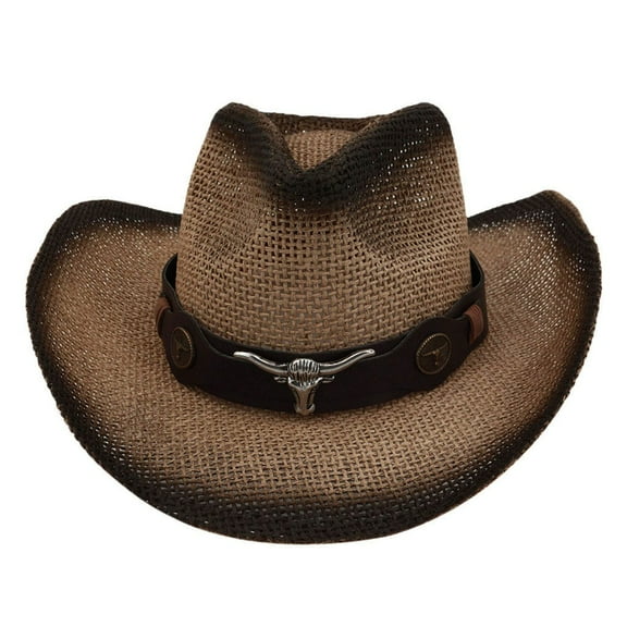 Riforla Men Women Retro Western Cowboy Riding Hat Leather Belt Wide Cap Hat Baseball Caps Khaki
