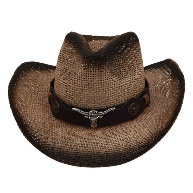Men Women Retro Western Cowboy Riding Hat Leather Belt Wide Cap Hat
