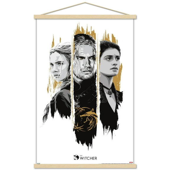 Netflix The Witcher Season 2 - Trio Wall Poster with Wooden Magnetic Frame, 22.375" x 34"