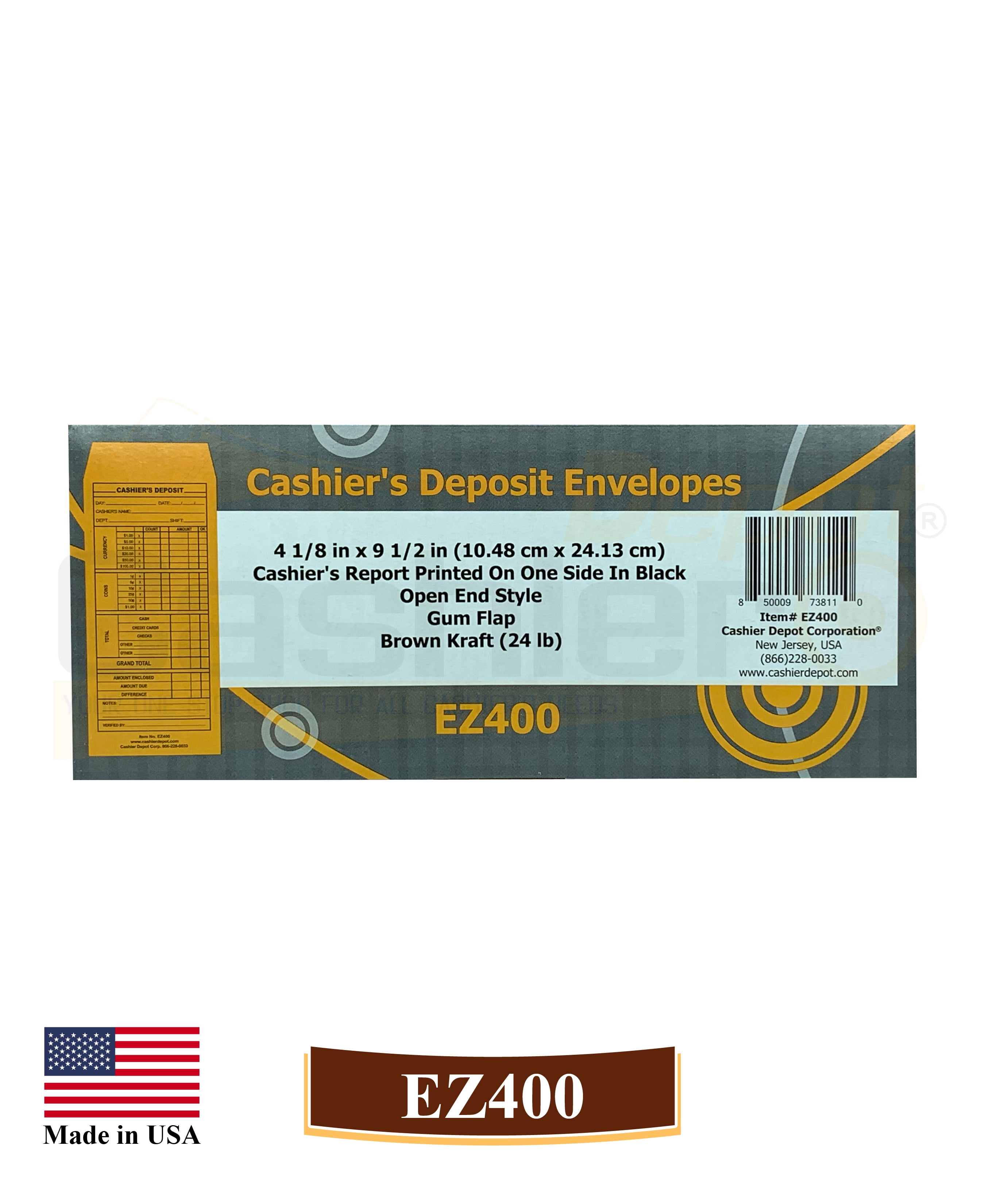 500 Cashier Depot EZ400 Cashier's Deposit Report Envelope, 4 1/8" x 9 1/2", Premium 24lb. (500 Envelopes)
