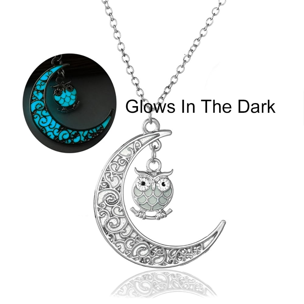 Owl Glow In Dark Pendant Chain Necklace for Women Green or Blue Ginger Lyne Collection