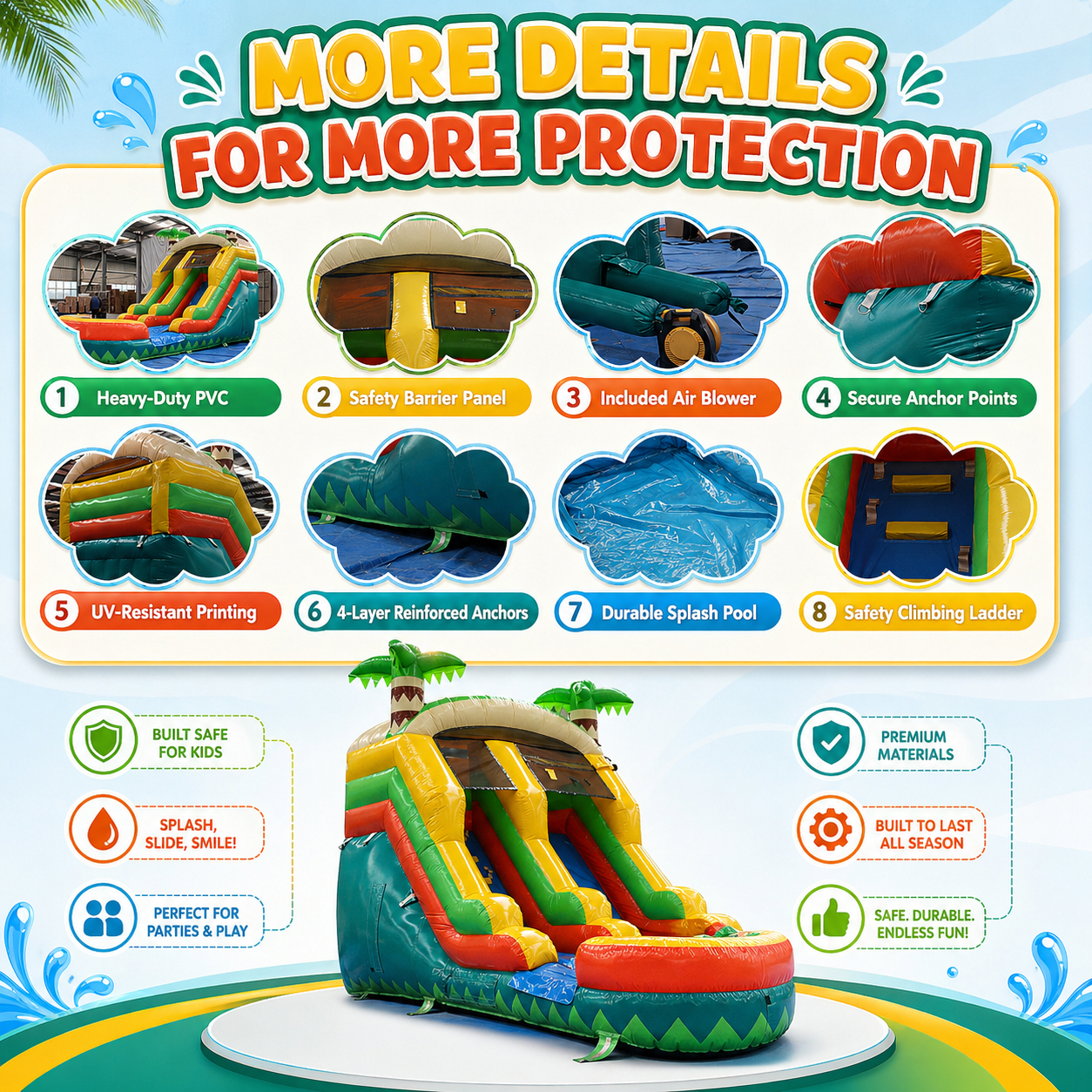 Rayocon Inflatable Water Slide with Blower, 20 x 10 x 13 ft Wet and Dry Dual Slide with Splash Pool for Kids Backyard Summer Play