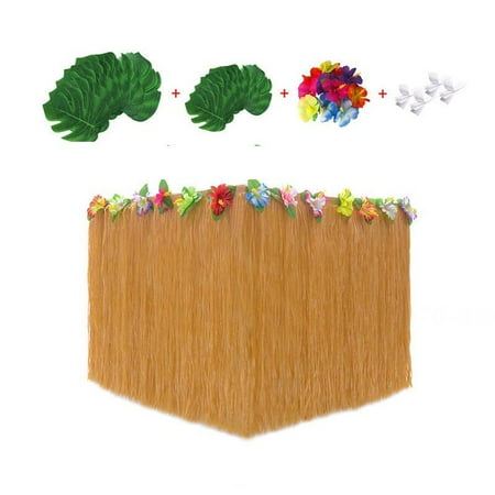 

QING SUN Hawaiian Grass Table Skirt Big Flower Yellow Hawaiian Table Skirt Tropical Party Beach Themed Party Decorative Table Skirt A 580cm*75cm