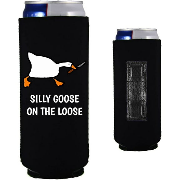Silly Goose On The Loose Funny Magnetic Slim Can Coolie (Black)