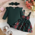 thumbnail image 2 of Ulanda Baby Girl Christmas Clothes Plaid Outfits Long Sleeve Romper Overall Skirt Dress Cute Newborn Outfit (Green, 6-9 Months), 2 of 8