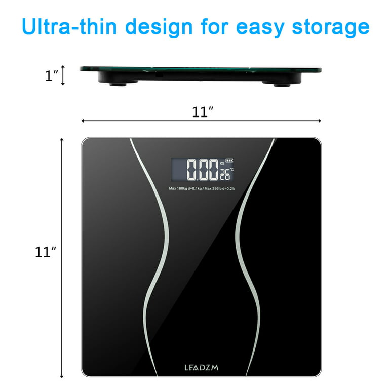 Weight Scale,Precision Digital Body Bathroom Scale with Step-On Technology,  6mm Tempered Glass Easy Read Backlit LCD Display, 400 Pounds, Black