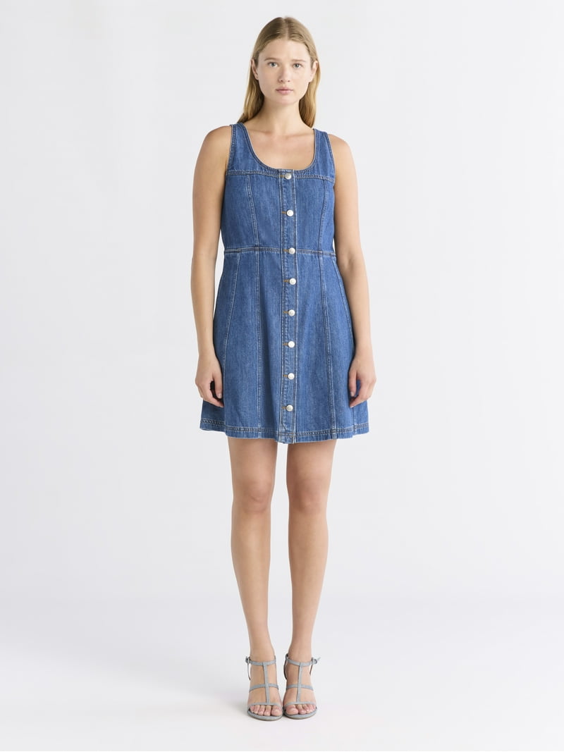 pilcro sleeveless paneled denim fit & flare mini dress Denim Sleeveless Flared Mini Dress – self-portrait-US main image 1