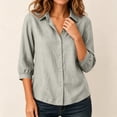 thumbnail image 4 of GERsome Button Down Shirts for Women 3/4 Sleeve Collared V-Neck Casual Work Blouses Tops Gray XL, 4 of 6