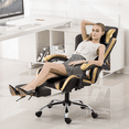 thumbnail image 3 of Silla Gamer Reclinable Giratoria Ergonómica Masaje Lumbar Color Oro/negro Material Del Tapizado Cuero Sintético, 3 of 7
