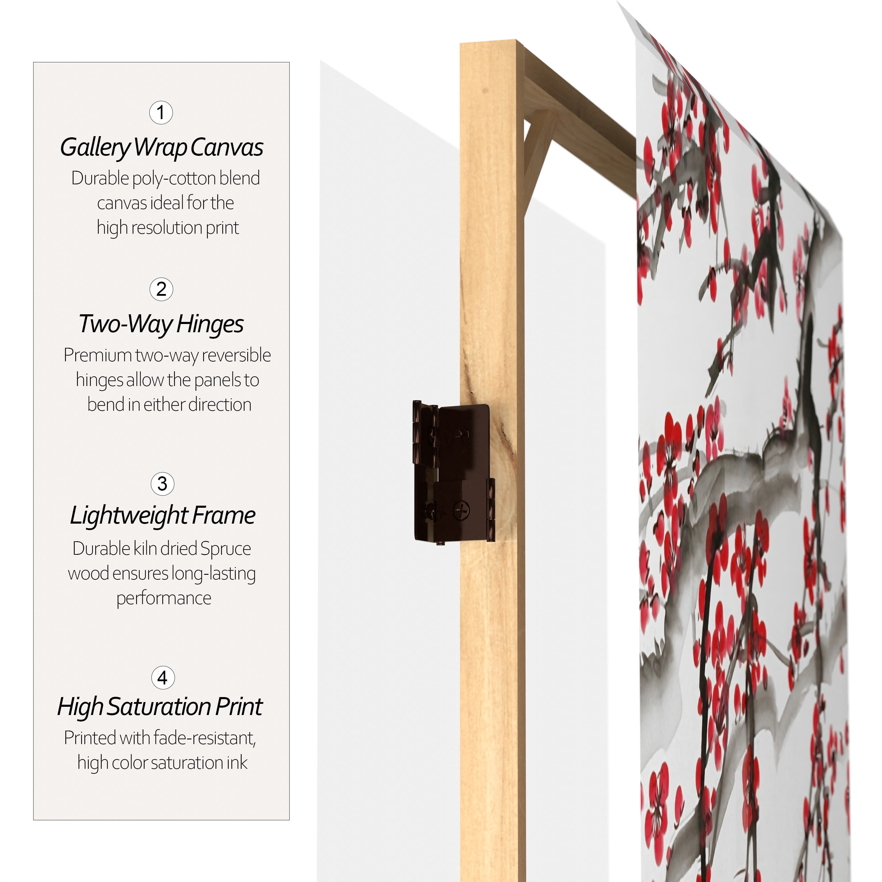 2 ft. Short Double Sided Plum Blossom Canvas Folding Screen