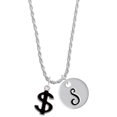 thumbnail image 1 of Delight Jewelry Silvertone Black Dollar Sign Silvertone Script Initial Disc - S - Charm Necklace, 20"+3", 1 of 4