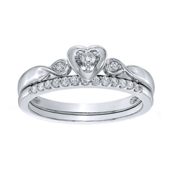 AFFY White Natural Diamond Heart-Shaped Bridal Set In 10k White Gold (0.2 Cttw)