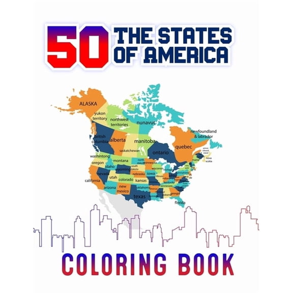 50 The States of America Coloring Book: Fifty State Maps with Capitals and Symbols like Motto Bird Mammal Flower Insect Butterfly or Fruit Perfect Eas