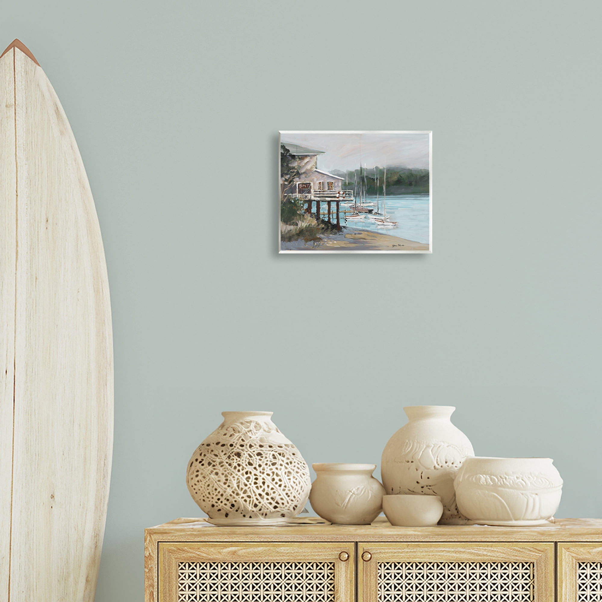 Stupell Industries Boat Marina Harbor Coastal Painting Unframed Art Print Wall Art, 14 x 11