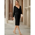 thumbnail image 2 of Unique Bargains Women's Deep V Neck Wrap Lantern Sleeve Belted Mini Sweater Dress L Black, 2 of 6