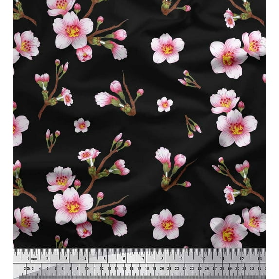 Soimoi Black Velvet Fabric Blossom Floral Fabric Prints By Yard 58 Inch Wide
