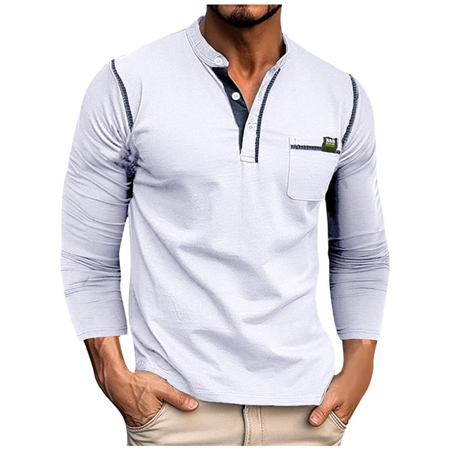 Mens Shirts Fashion Casual Fall Winter Solid Color Button V-Neck Long Sleeve Tops Blouses Pocket Shirts