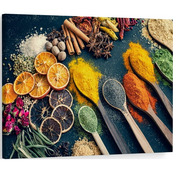 Spices Canvas Wall Art Colorful Kitchen Wall Decor Spice Poster Prints Herb Spoon Food Picture Artwork for Home Living Room Kitchen Dining Room Restaurant Decoration - 12x18 Inch