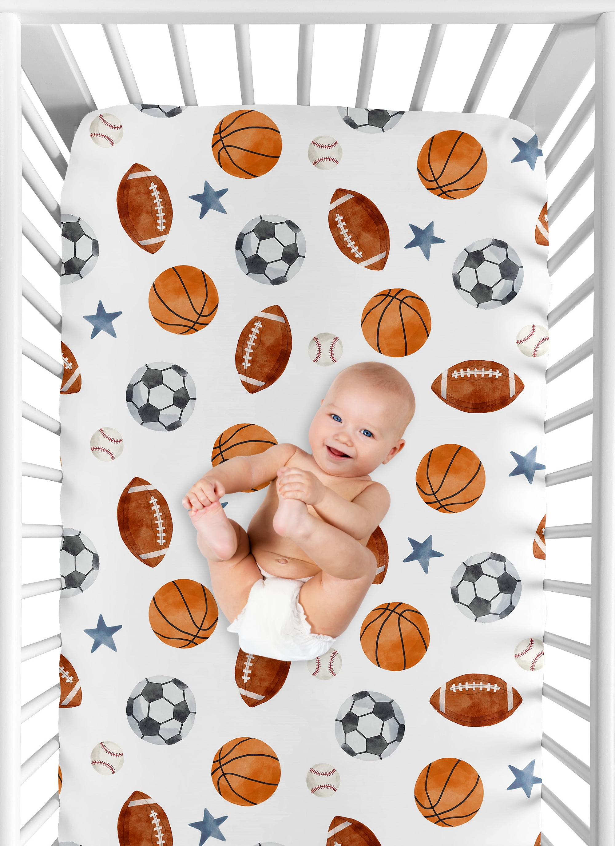 Sweet Jojo Designs Watercolor Sports Theme Multicolor Fitted Crib Sheet