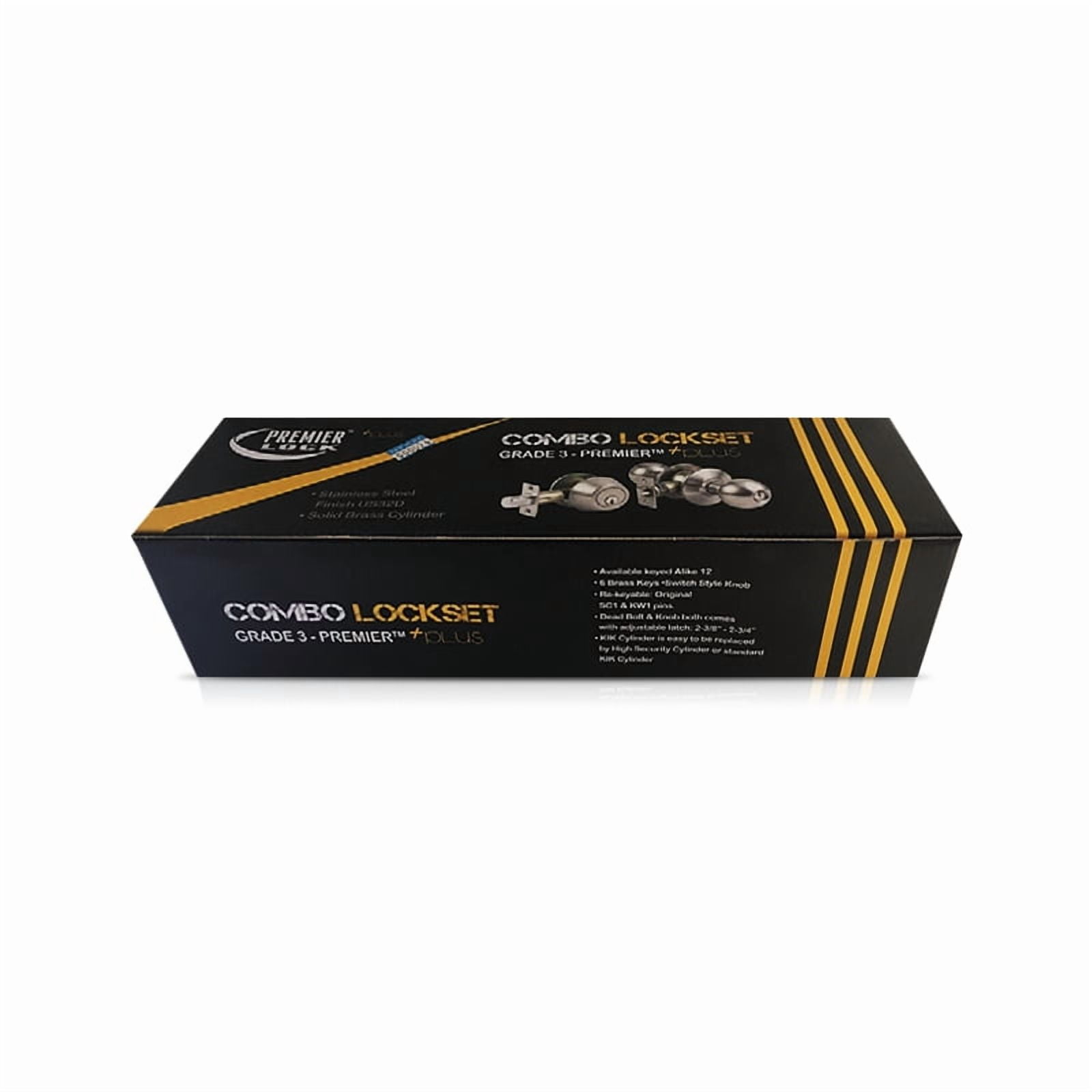 Stainless Steel Grade 3 Combo Lock Set with Entry Door Knob and Deadbolt With 6 SC1 Keys - Boxed Keyed Alike