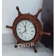 thumbnail image 3 of Nautical Brown Wooden Ship Wheel Model Wall Clock Home Decor 14", 3 of 4