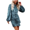 thumbnail image 2 of Seyurigaoka Women Sexy Backless Ruched Dress, Embossed Print High Neck Bodycon Tulip Skirt, 2 of 7