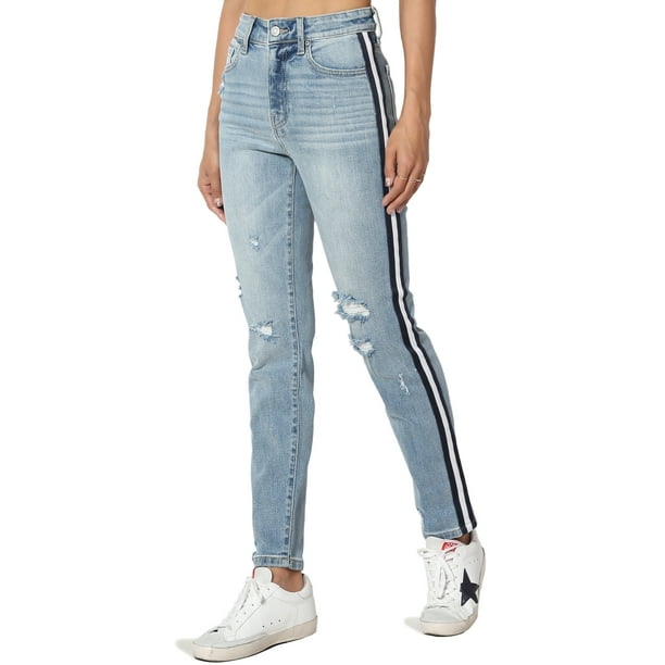 mom jeans with stripe down side