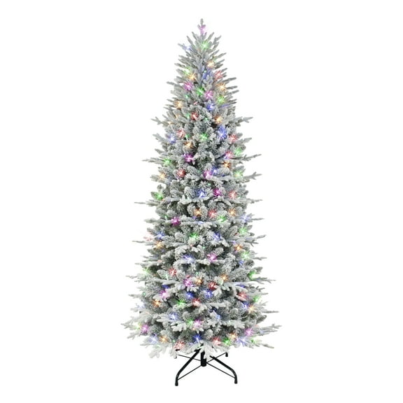 7.5 ft Pre-lit Slim Flocked Northern Fir PE/PVC Tree 2365 Tips 400 Color Select LED Lights