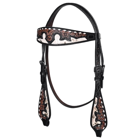 Hilason Western Horse Floral Hand Carved American Leather Headstall Dark Brown