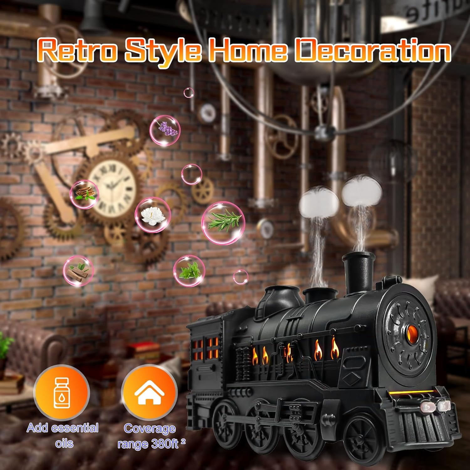 Essential Oil Diffuser for Home 300ml, Train Shape Aromatherapy Diffuser with Remote Control,Cool Mist Humidifiers with 2 Lighting & 2 Mist Modes for Home Office Decor Kids Bedroom Black