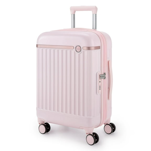 BAGSMART Carry On Luggage 22x14x9 Airline Approved with Spinner Wheels, Travel TSA Approved 100% PC Hard Shell Suitcases, 20 Inch Expandable Luggage with TSA Lock, Atlas Pink