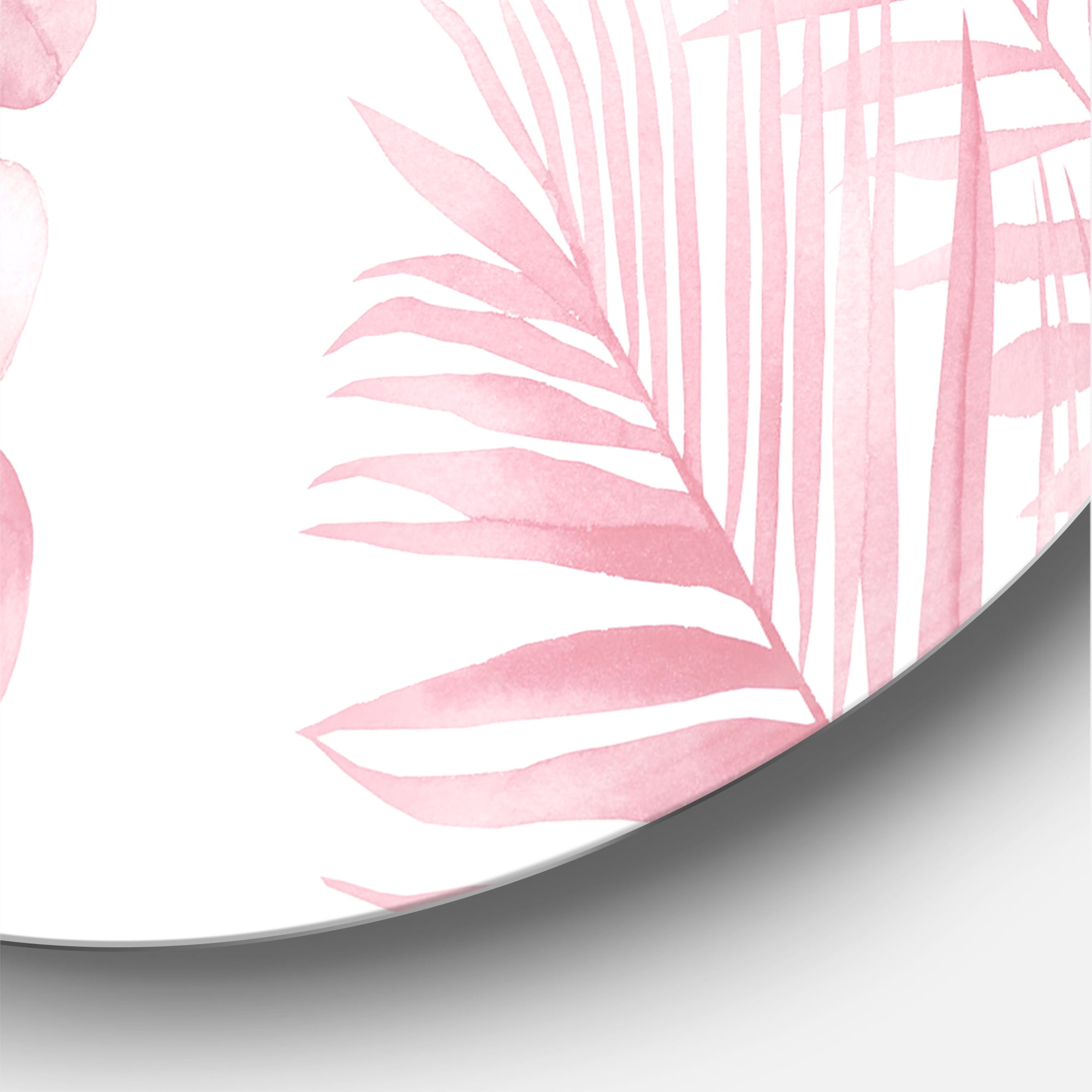 Designart 'Palm Branches and Blush Pinkeucalyptus' Shabby Chic Circle Metal Wall Art 23x23 - Disc of 23