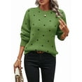thumbnail image 2 of Women'S Polka Dots Sweaters Long Sleeve Round Neck Knitted Pullover Tops Green XL, 2 of 9