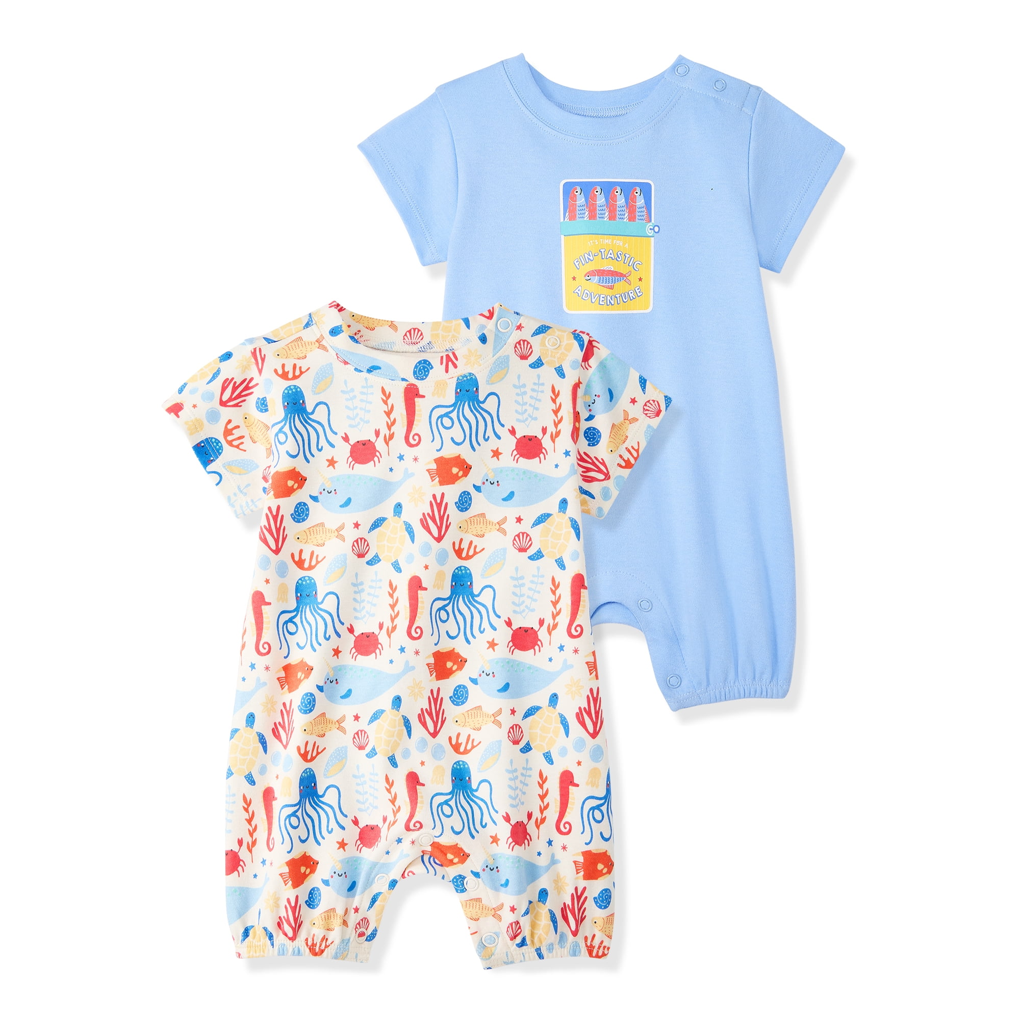 Garanimals Newborn & Baby Boy 100% Cotton Short Sleeve Rompers  Sizes 0–24M  2-Pack