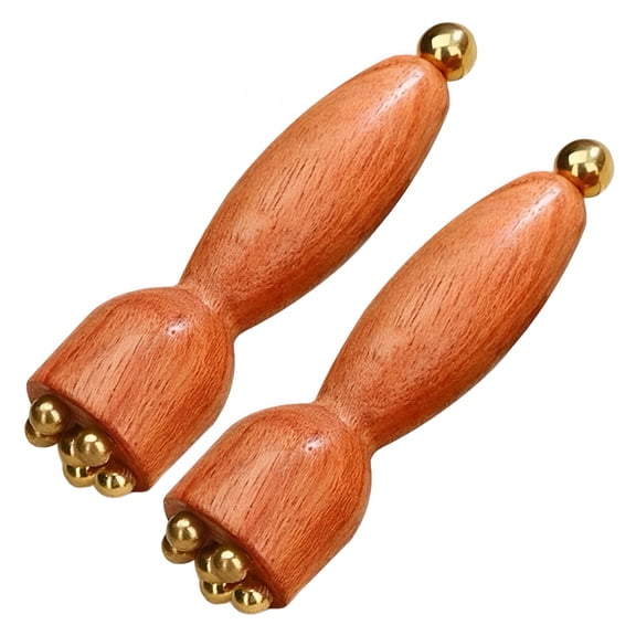 XIRQI 2Pcs Facial Massage Tool for Eye Massage Reduce Puffiness and Dark Circles Facial Meridian Brush Rosewood Handle Copper Massage Beads Gua Sha Tool