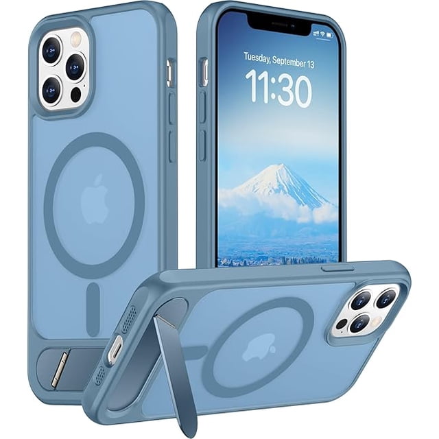 Funda con Soporte Magnético invisible, Delgada Mate, para iPhone 12/12 Pro, Azul Claro