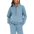 thumbnail image 2 of LAICAIW Women's Fleece Two Piece Outfit Half Zip Sweatshirt and Joggers Pants Set Tracksuit, 2 of 5