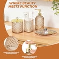 thumbnail image 6 of Haturi 4-Piece Amber Brown Glass Bathroom Accessories Set, Diamond Pattern Vanity Organizer with Soap Dispenser, Toothbrush Holder, Q-tip Jar, and Tray, 6 of 7