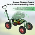 thumbnail image 3 of Chariot de Jardin – Chariot Utilitaire Robuste à Roulettes – Siège Pivotant à 360°, Poignée Réglable – Plateau à Outils et Panier – Roues Tout-Terrain – Utilisation sur Pelouse, Patio et Cour – Vert, 3 of 6