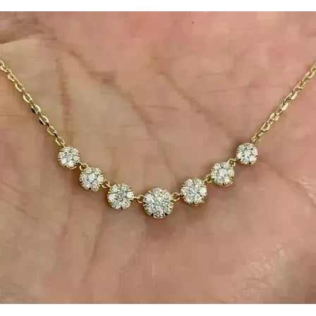 Round Cluster White Diamond Necklace, 3 ct. t.w., 925 Sterling Silver, Link Chain