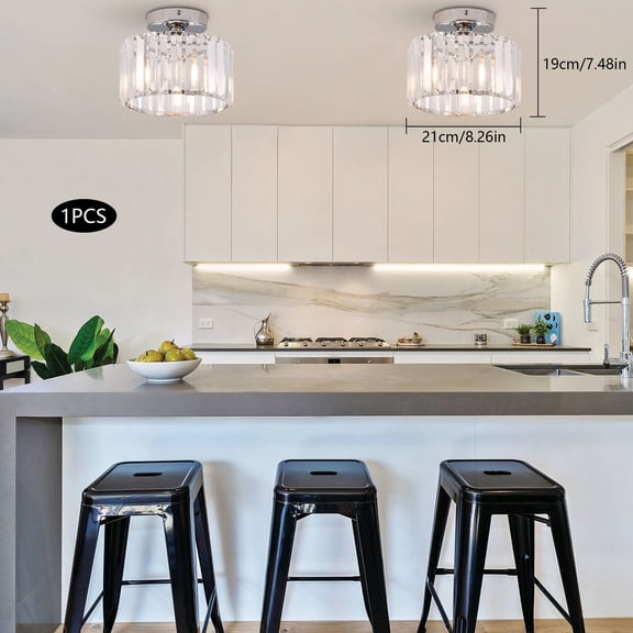 Modern Chandelier Light Crystal Ceiling Light Fixture Flush Mount Ceiling Lamp 110V 60W 8.26*4.72inch for Stairs, Attics, Lounges, Kitchens