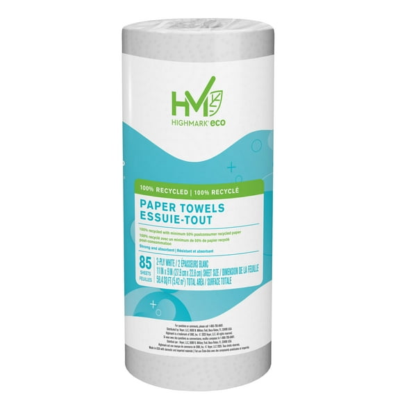 Highmark® Brand 100% Recycled 2-Ply Paper Towels, 11" x 9", 85 Sheets Per Roll, Case Of 30 Rolls