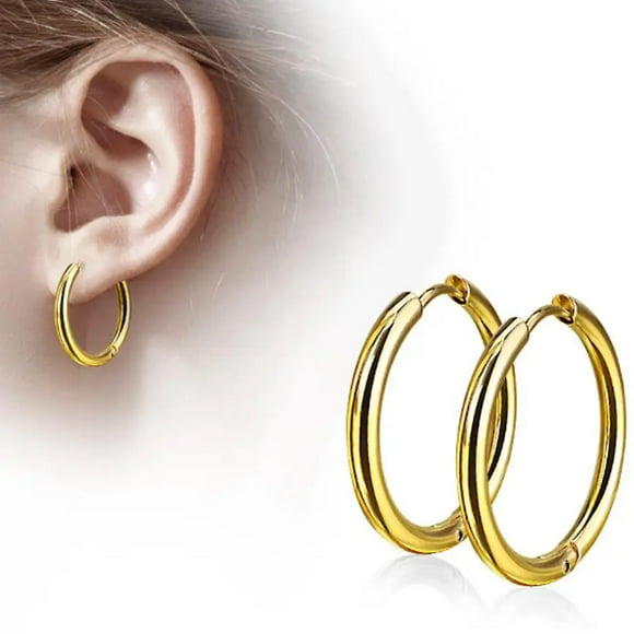 Paris Jewelry 14K Yellow Gold Plated Hinge Seamless Hoop Earrings 10mm, 12mm, 14mm, 16mm, 20mm