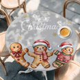 thumbnail image 2 of Gingerbread Grey Round Tablecloth, Fitted Table Cover with Elastic for 45"-54" Round Tables, Christmas Winter Snowflake Table Cloth Outdoor Indoor Dinning Party Waterproof Tablecloths, 2 of 7