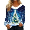 thumbnail image 2 of Craaazy Womens Shirts Christmas Tree Sweatshirts Furry V Neck Pullover Long Sleeve Santa Graphic Shirts Loose Xmas Sweater Tops Gifts For Women, 2 of 5