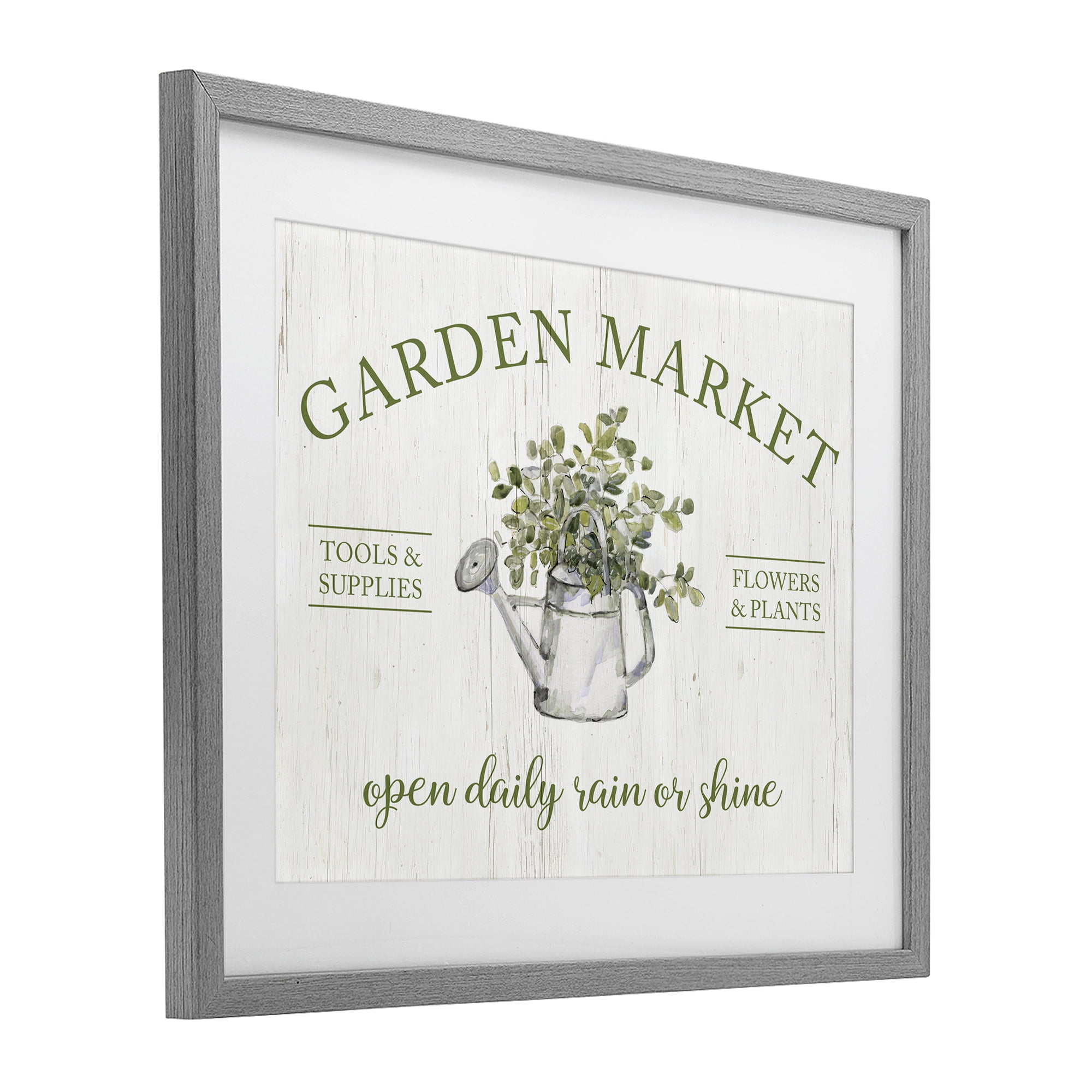 Stupell Industries Open Daily Garden Market Gray Framed Print Under Glass, design by Sally Swatland