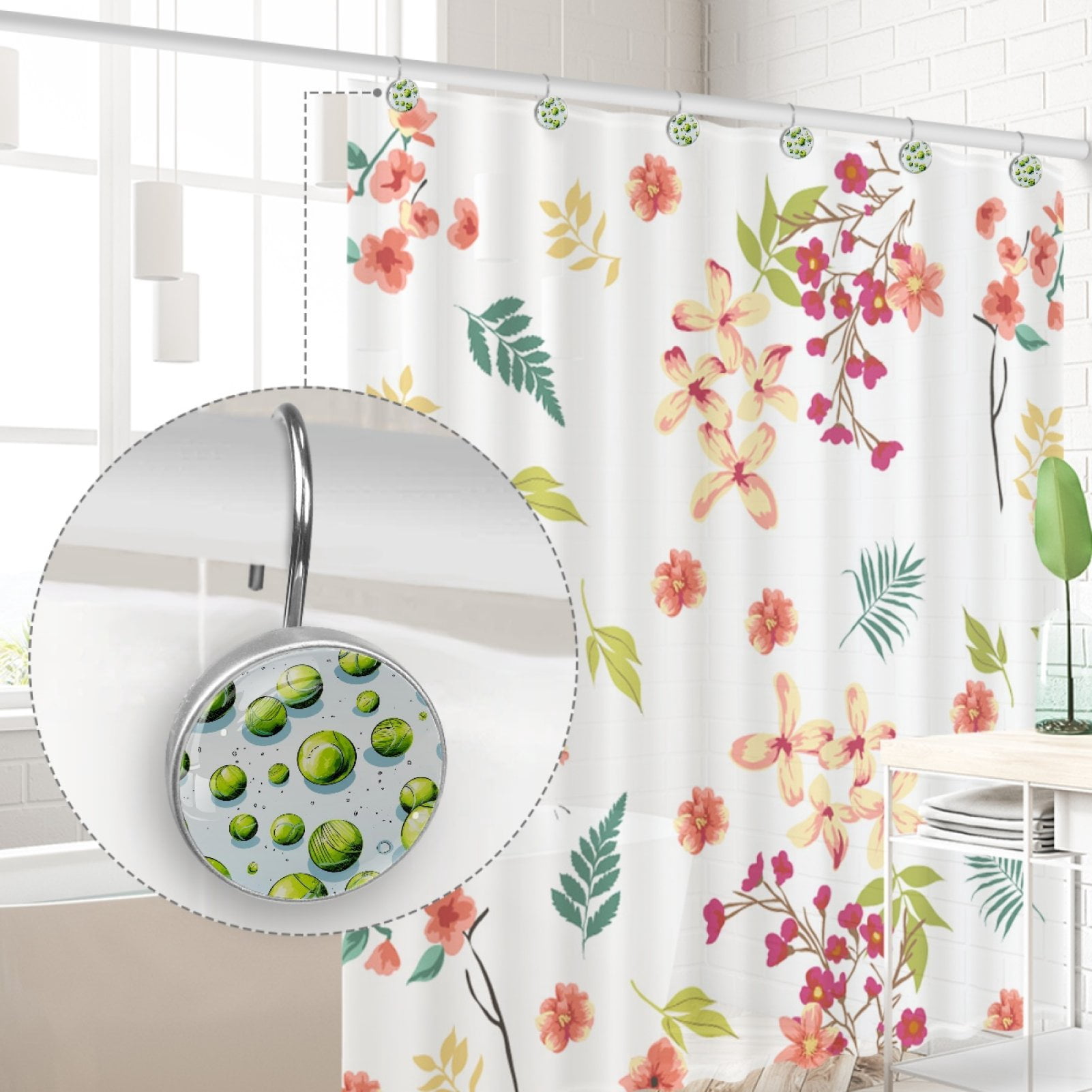 HemaKayy 12 Pcs Decorative Shower Curtain Hooks - Stainless Steel Rings for Bathroom Décor - Easy Glide & Secure Hold - Perfect Decoration for Bathroom Shower Rods - Tennis Balls