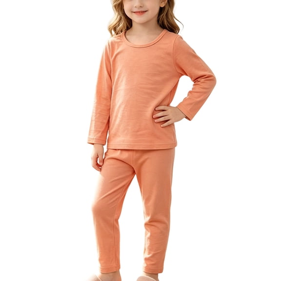Cethrio Girls' Pajama Sets Long Sleeve, 2 Piece Cotton Casual Soft Girls' Sleepwear Orange Size 6
