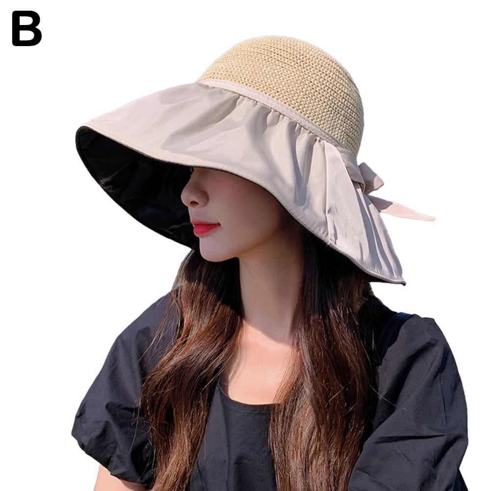 Foldable Anti-UV Ribbon Pouch Sun Hat, Packable Ribbon Hat s Sun Shade ...