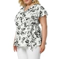 thumbnail image 5 of Agnes Orinda Women's Plus Size Summer Floral Short Sleeve Tie Waist Wrap Blouse, 5 of 7